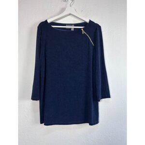 Chico's Travelers Womens 3/4 Sleeve Zip Detail Top Size 2 Blue Knit Stretch New
